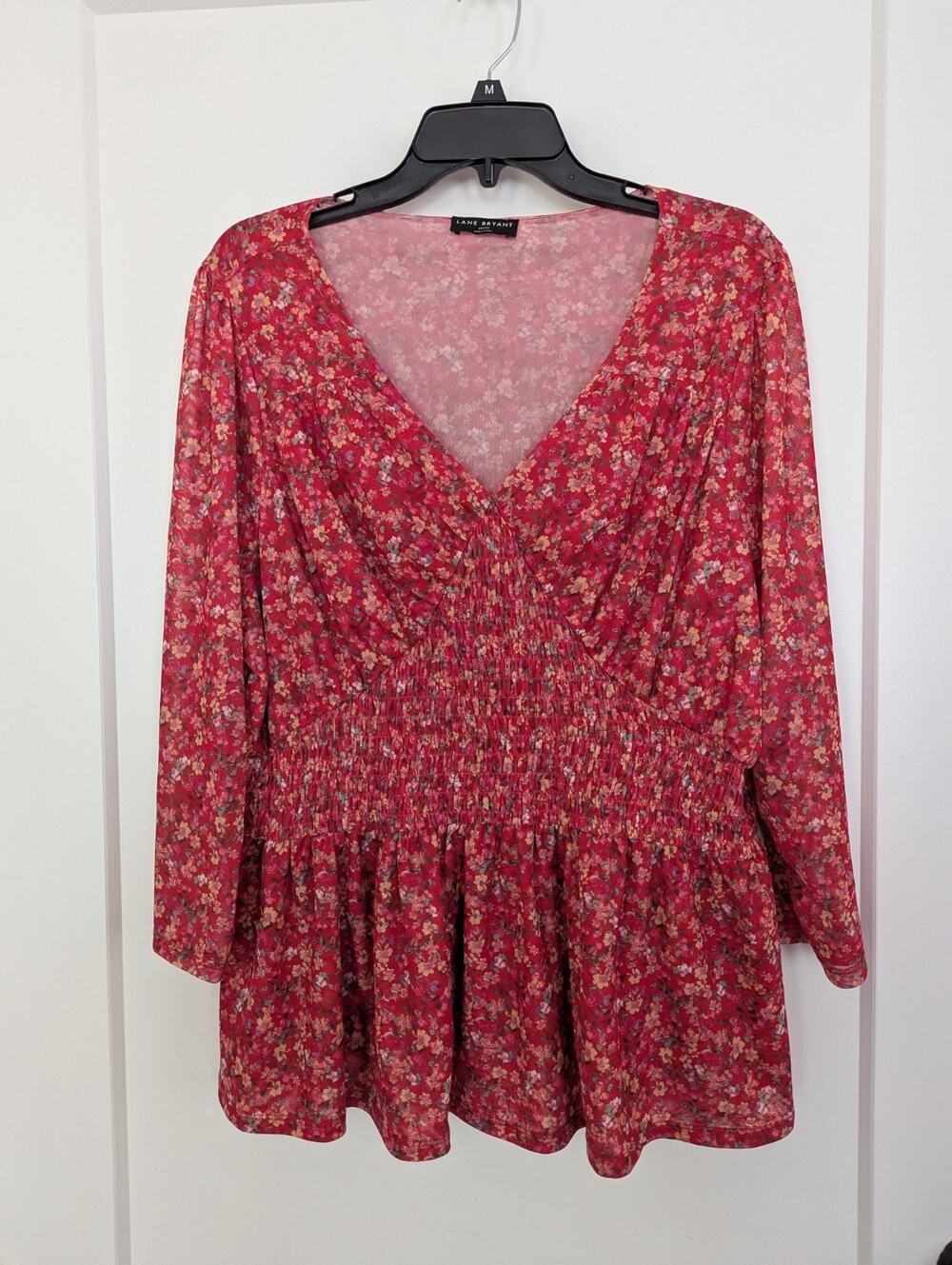 Lane Bryant Ditsy Floral Babydoll Stretch Breezy Blouse Smocked Flattering 18/20